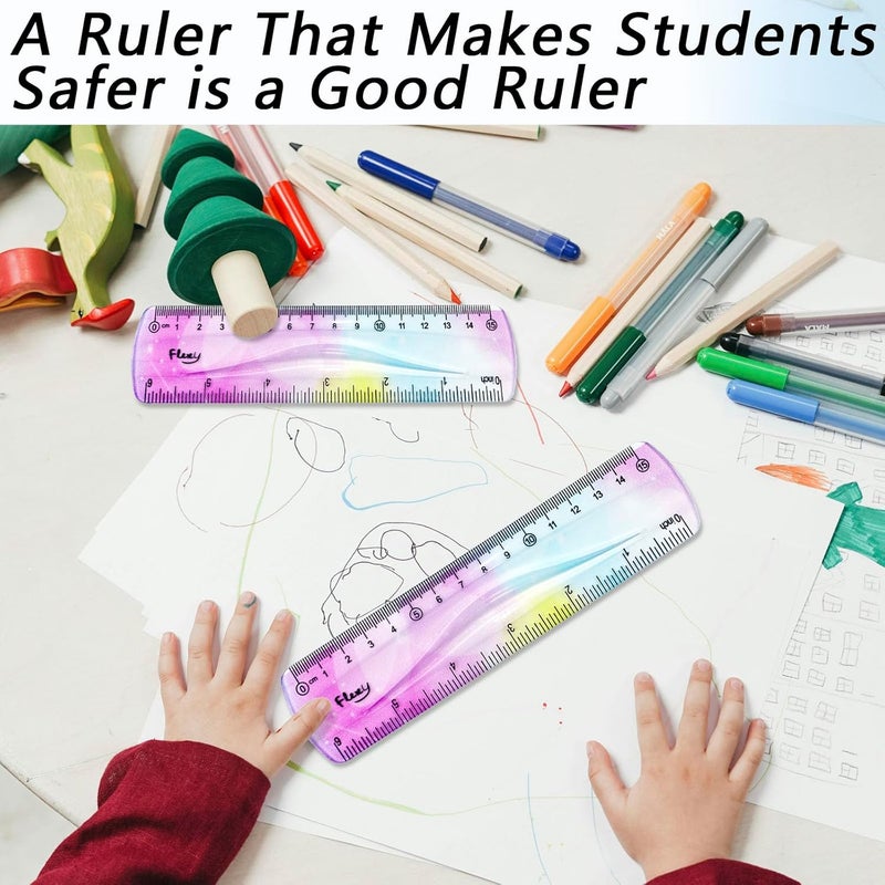 OXDFK 4 PCS 6 Inch Flexible Ruler, Bendable Plastic Ruler, Soft Bendable Gradient Colour Rulers with Centimeters and Inches for Student School Classroom Office Supplies - Image 5